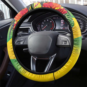 Black Jamaicans Crocodile Hummingbird Steering Wheel Cover Tropical Flowers Grunge Flag - African Pride