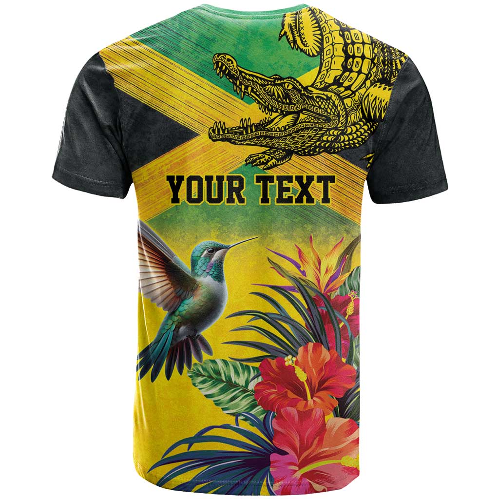 Personalized Black Jamaicans Crocodile Hummingbird T shirt Tropical Flowers Grunge Flag - African Pride