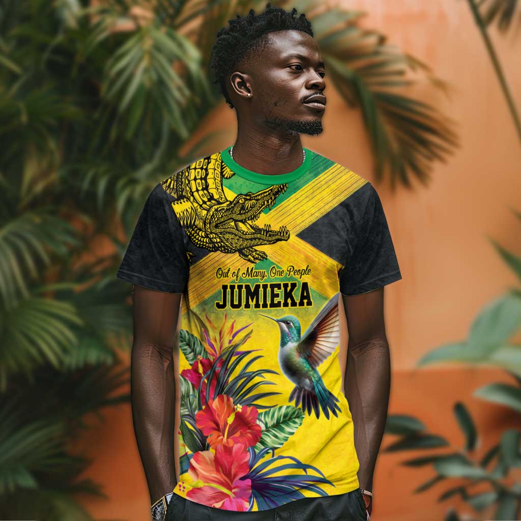 Personalized Black Jamaicans Crocodile Hummingbird T shirt Tropical Flowers Grunge Flag - African Pride