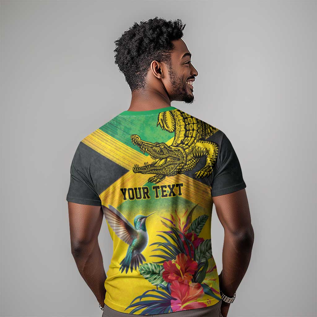 Personalized Black Jamaicans Crocodile Hummingbird T shirt Tropical Flowers Grunge Flag - African Pride