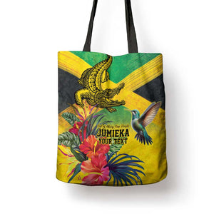 Personalized Black Jamaicans Crocodile Hummingbird Tote Bag Tropical Flowers Grunge Flag