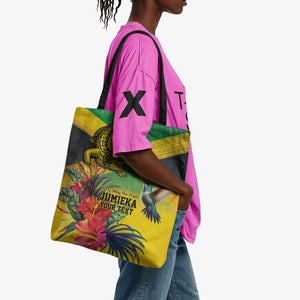 Personalized Black Jamaicans Crocodile Hummingbird Tote Bag Tropical Flowers Grunge Flag