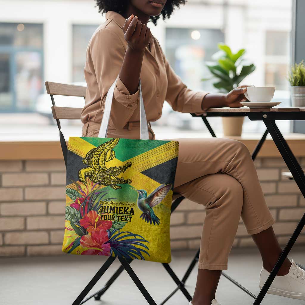 Personalized Black Jamaicans Crocodile Hummingbird Tote Bag Tropical Flowers Grunge Flag