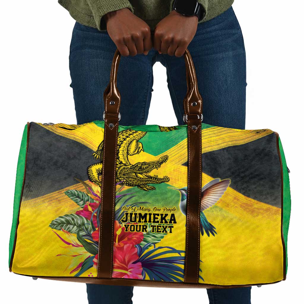 Personalized Black Jamaicans Crocodile Hummingbird Travel Bag Tropical Flowers Grunge Flag