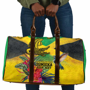 Personalized Black Jamaicans Crocodile Hummingbird Travel Bag Tropical Flowers Grunge Flag