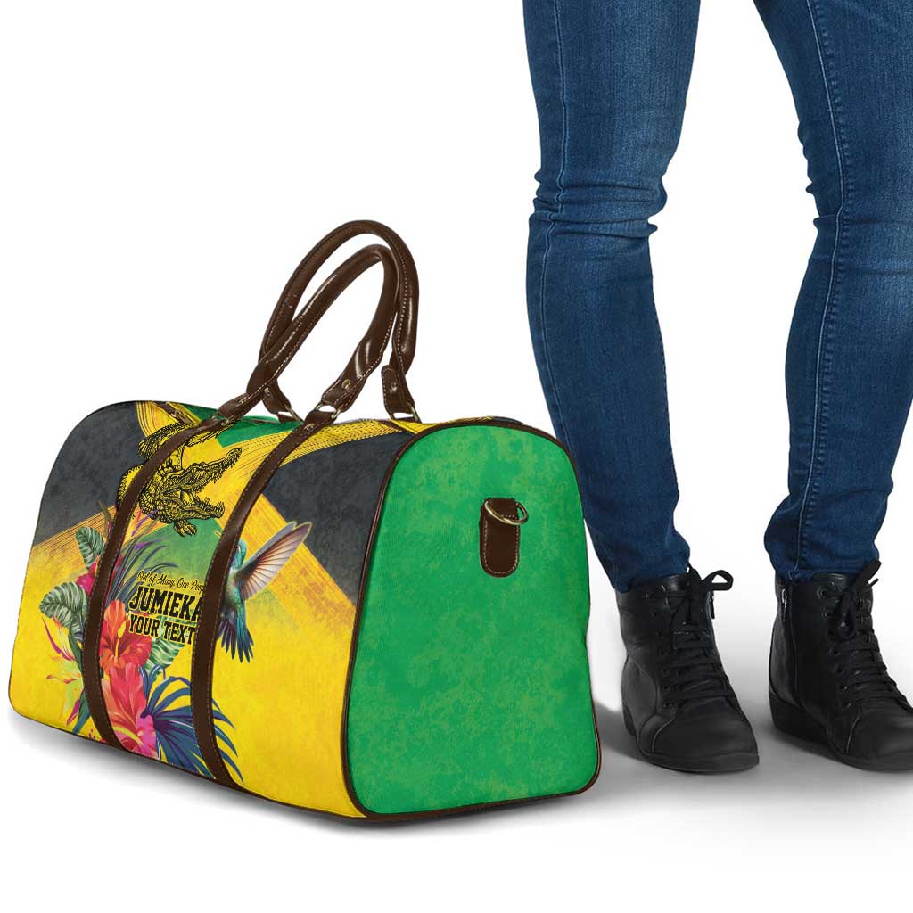 Personalized Black Jamaicans Crocodile Hummingbird Travel Bag Tropical Flowers Grunge Flag