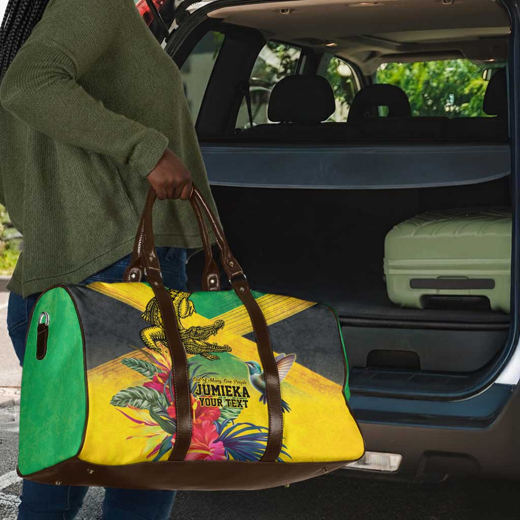 Personalized Black Jamaicans Crocodile Hummingbird Travel Bag Tropical Flowers Grunge Flag