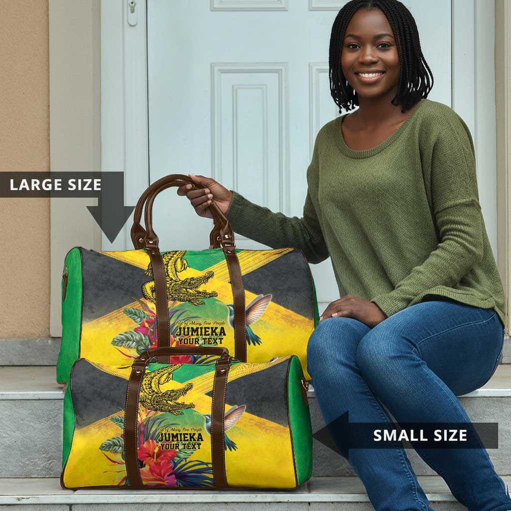 Personalized Black Jamaicans Crocodile Hummingbird Travel Bag Tropical Flowers Grunge Flag