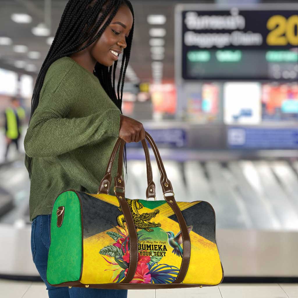 Personalized Black Jamaicans Crocodile Hummingbird Travel Bag Tropical Flowers Grunge Flag