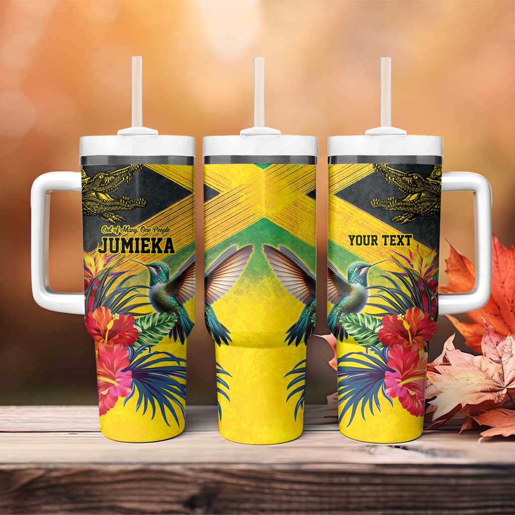 Personalized Black Jamaicans Crocodile Hummingbird Tumbler With Handle Tropical Flowers Grunge Flag - African Pride