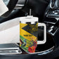 Personalized Black Jamaicans Crocodile Hummingbird Tumbler With Handle Tropical Flowers Grunge Flag - African Pride
