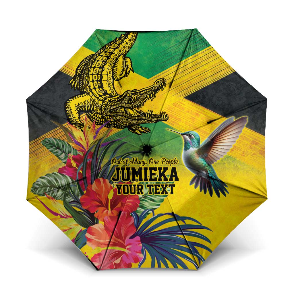Personalized Black Jamaicans Crocodile Hummingbird Umbrella Tropical Flowers Grunge Flag