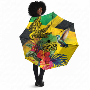 Personalized Black Jamaicans Crocodile Hummingbird Umbrella Tropical Flowers Grunge Flag
