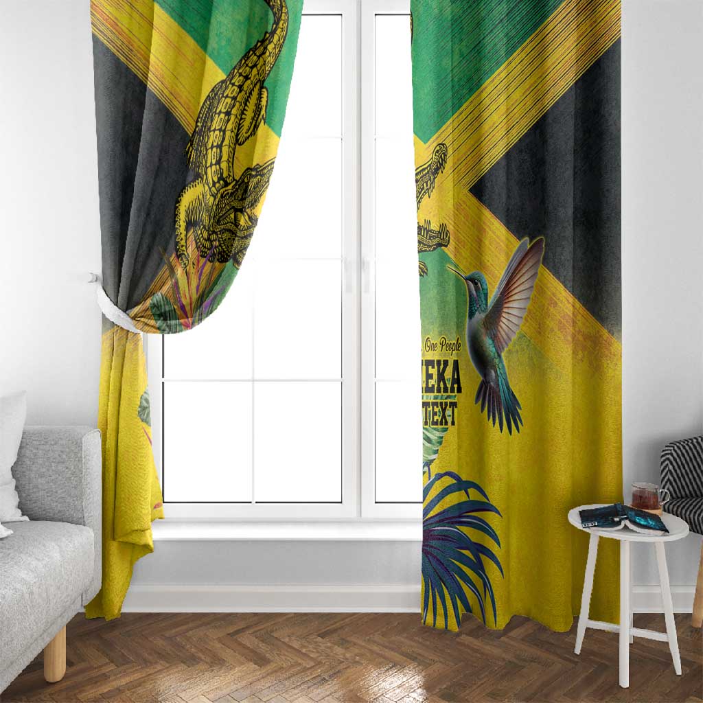 Personalized Black Jamaicans Crocodile Hummingbird Window Curtain Tropical Flowers Grunge Flag - African Pride