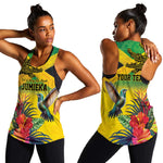 Personalized Black Jamaicans Crocodile Hummingbird Women Racerback Tank Tropical Flowers Grunge Flag - African Pride