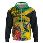 Personalized Black Jamaicans Crocodile Hummingbird Zip Hoodie Tropical Flowers Grunge Flag - African Pride
