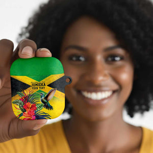 Personalized Black Jamaicans Hummingbird AirPods Case Tropical Flowers Grunge Flag