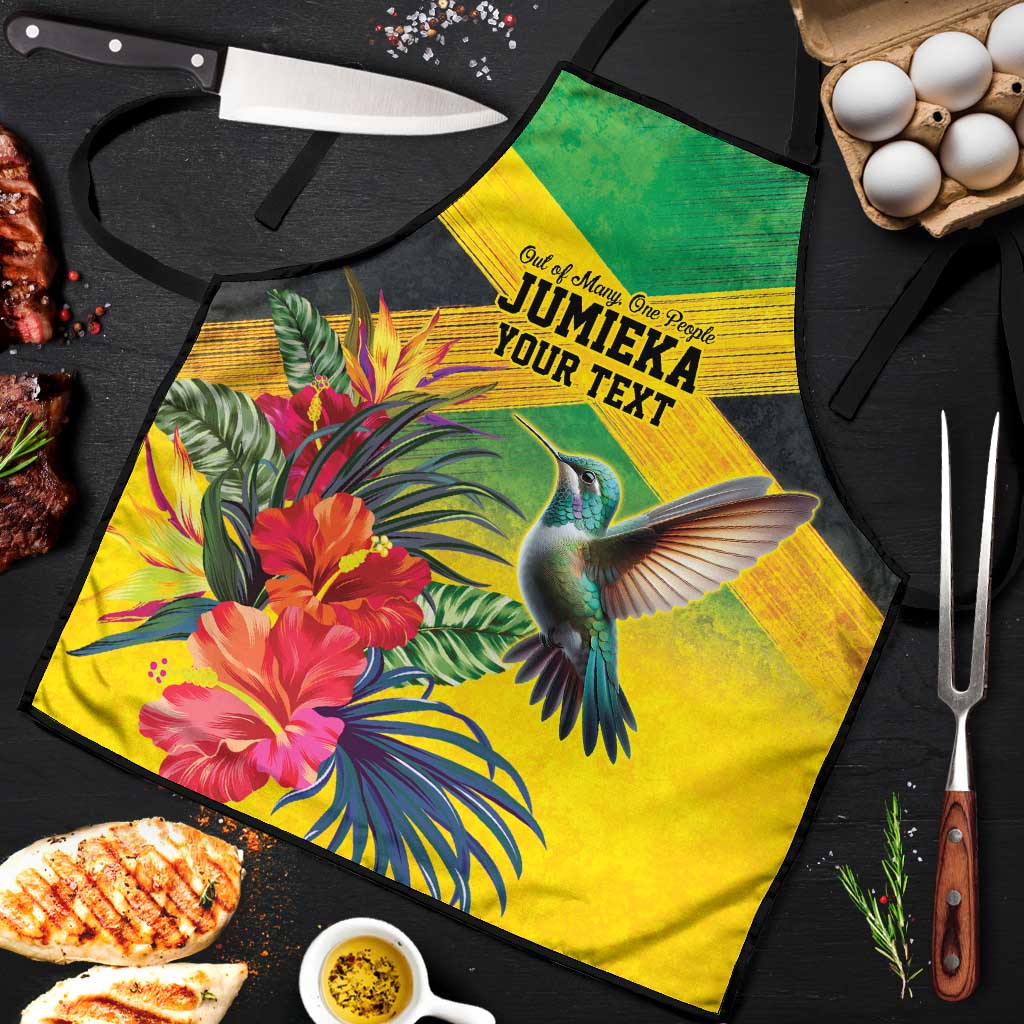 Personalized Black Jamaicans Hummingbird Apron Tropical Flowers Grunge Flag