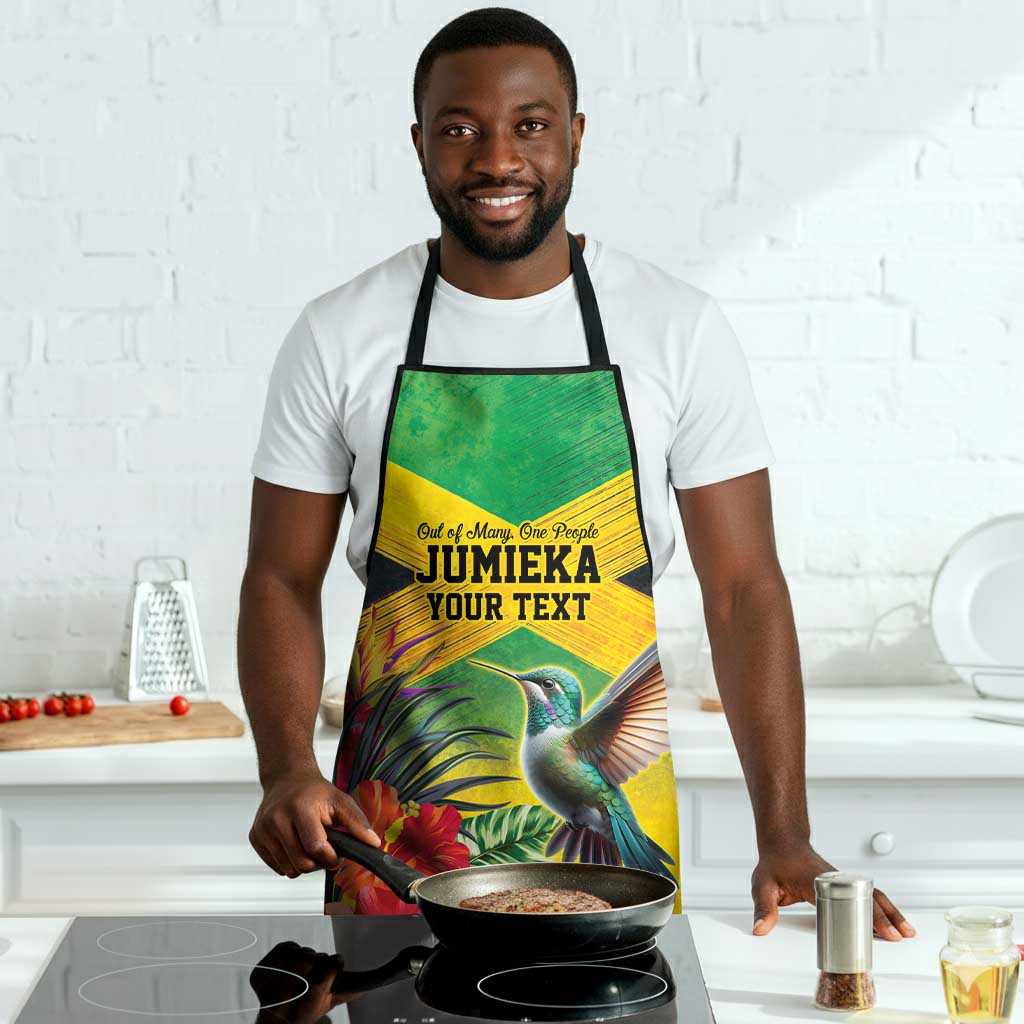 Personalized Black Jamaicans Hummingbird Apron Tropical Flowers Grunge Flag