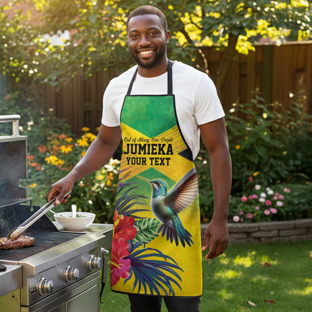 Personalized Black Jamaicans Hummingbird Apron Tropical Flowers Grunge Flag