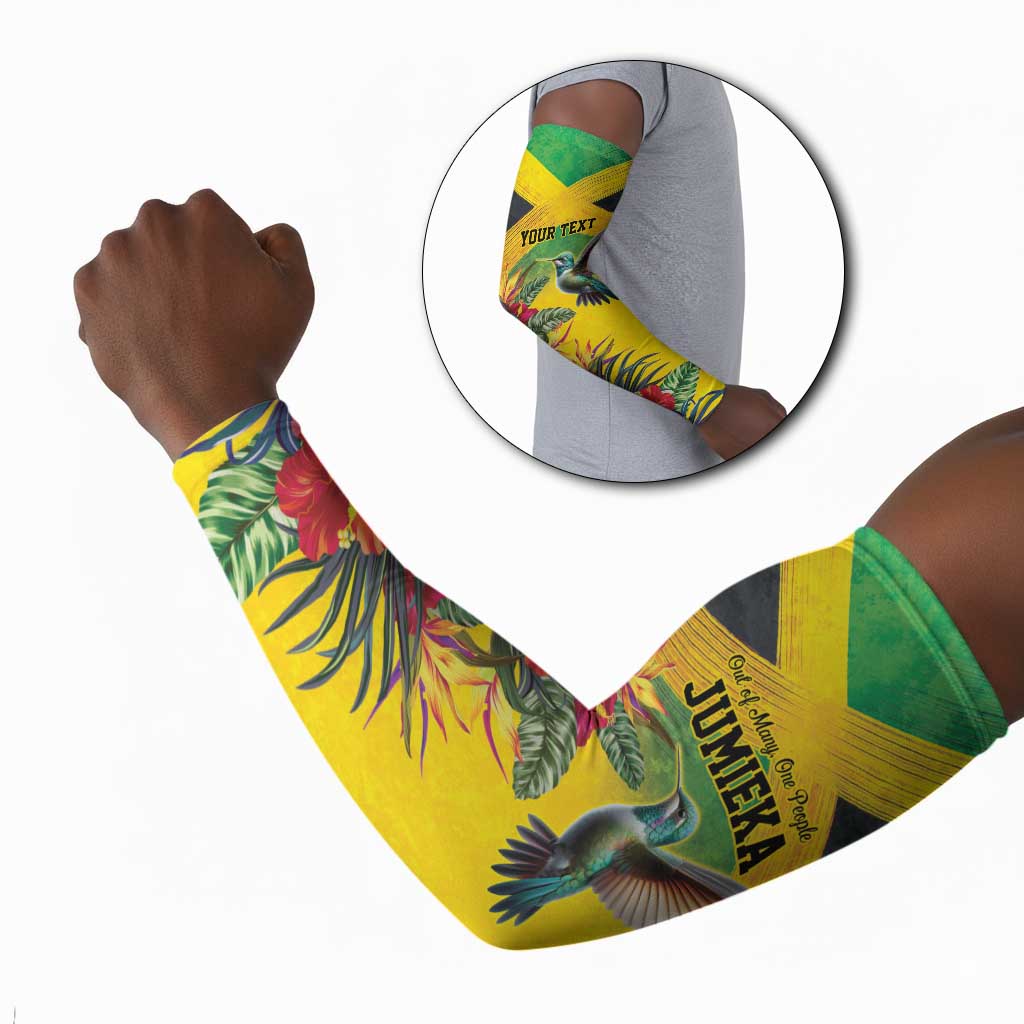 Personalized Black Jamaicans Hummingbird Arm Sleeves Tropical Flowers Grunge Flag