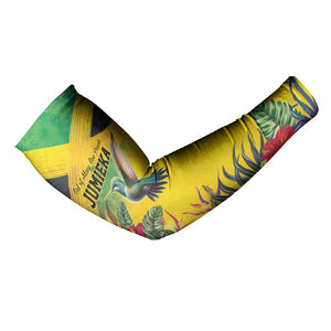 Personalized Black Jamaicans Hummingbird Arm Sleeves Tropical Flowers Grunge Flag