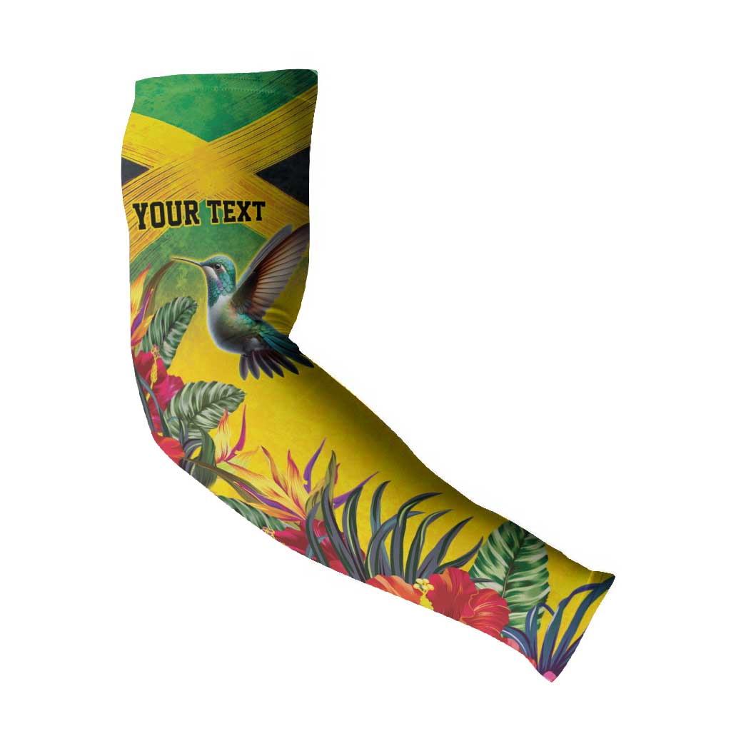Personalized Black Jamaicans Hummingbird Arm Sleeves Tropical Flowers Grunge Flag