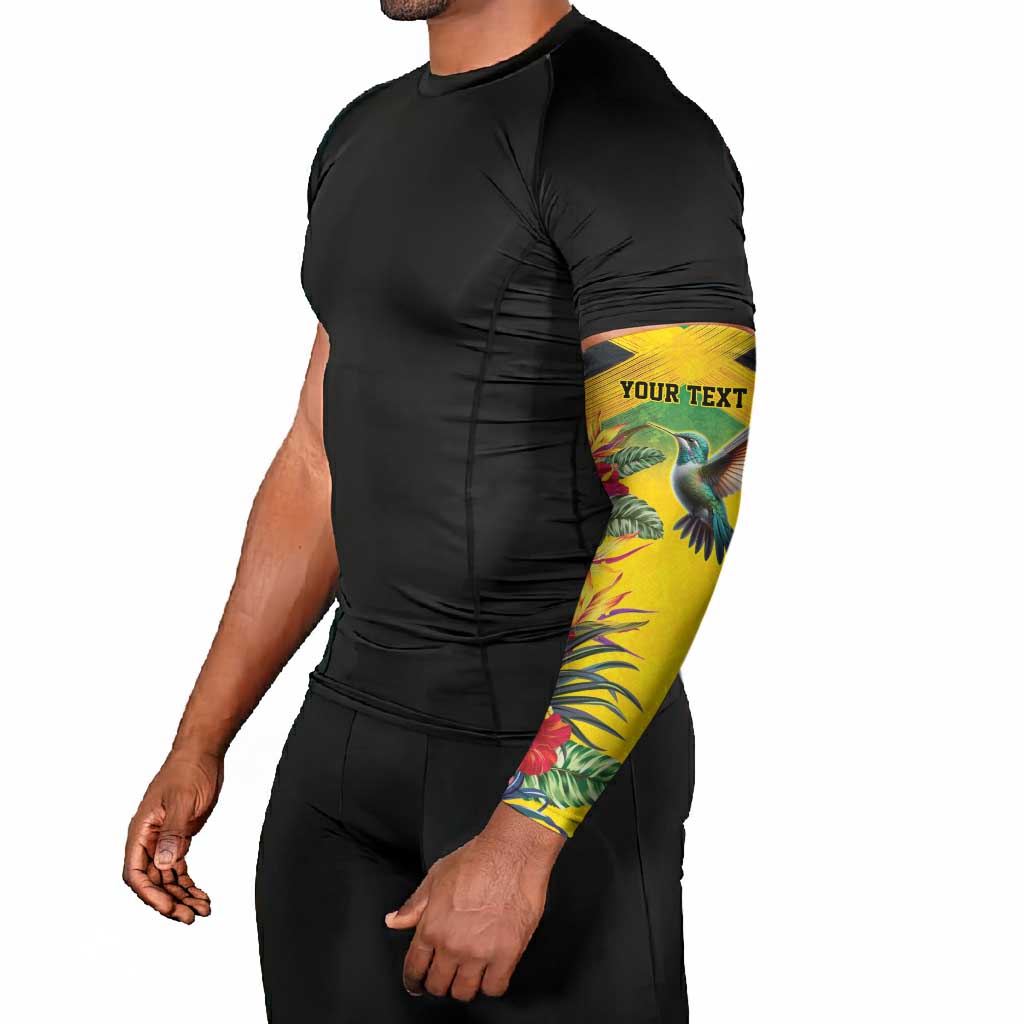 Personalized Black Jamaicans Hummingbird Arm Sleeves Tropical Flowers Grunge Flag