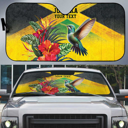 Personalized Black Jamaicans Hummingbird Auto Sun Shade Tropical Flowers Grunge Flag