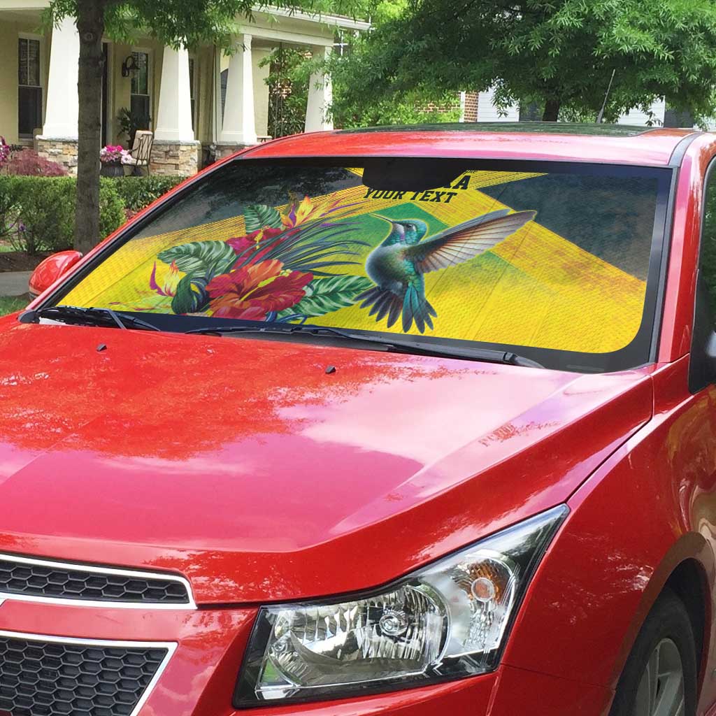 Personalized Black Jamaicans Hummingbird Auto Sun Shade Tropical Flowers Grunge Flag