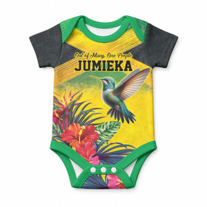 Personalized Black Jamaicans Hummingbird Baby Onesie Tropical Flowers Grunge Flag