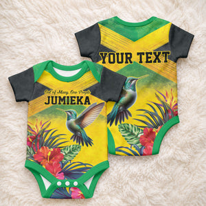 Personalized Black Jamaicans Hummingbird Baby Onesie Tropical Flowers Grunge Flag