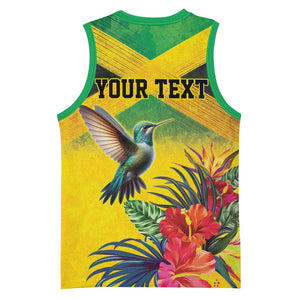 Personalized Black Jamaicans Hummingbird Basketball Jersey Tropical Flowers Grunge Flag LT9