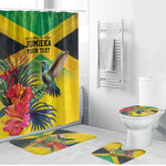 Personalized Black Jamaicans Hummingbird Bathroom Set Tropical Flowers Grunge Flag