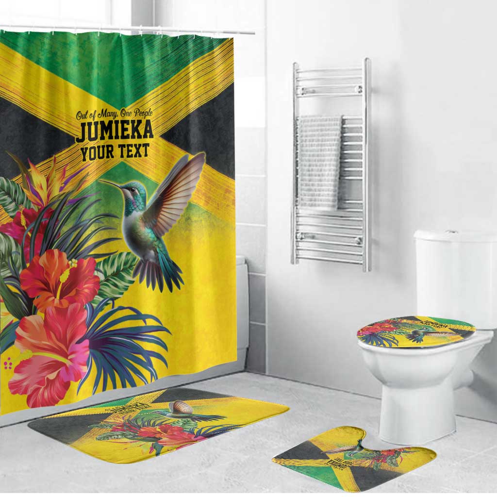 Personalized Black Jamaicans Hummingbird Bathroom Set Tropical Flowers Grunge Flag