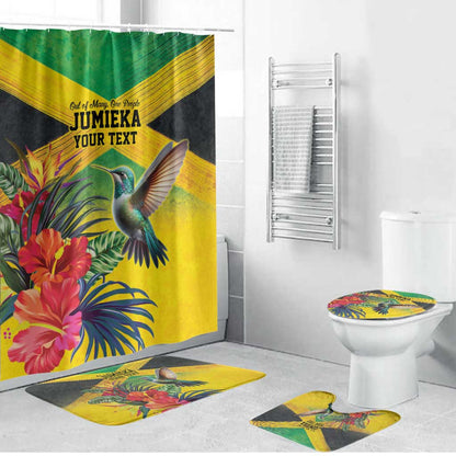 Personalized Black Jamaicans Hummingbird Bathroom Set Tropical Flowers Grunge Flag