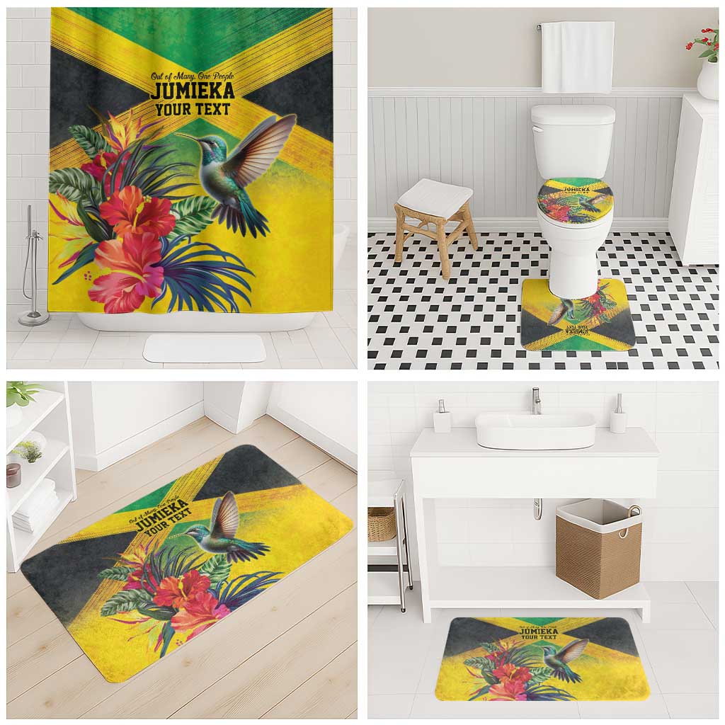 Personalized Black Jamaicans Hummingbird Bathroom Set Tropical Flowers Grunge Flag