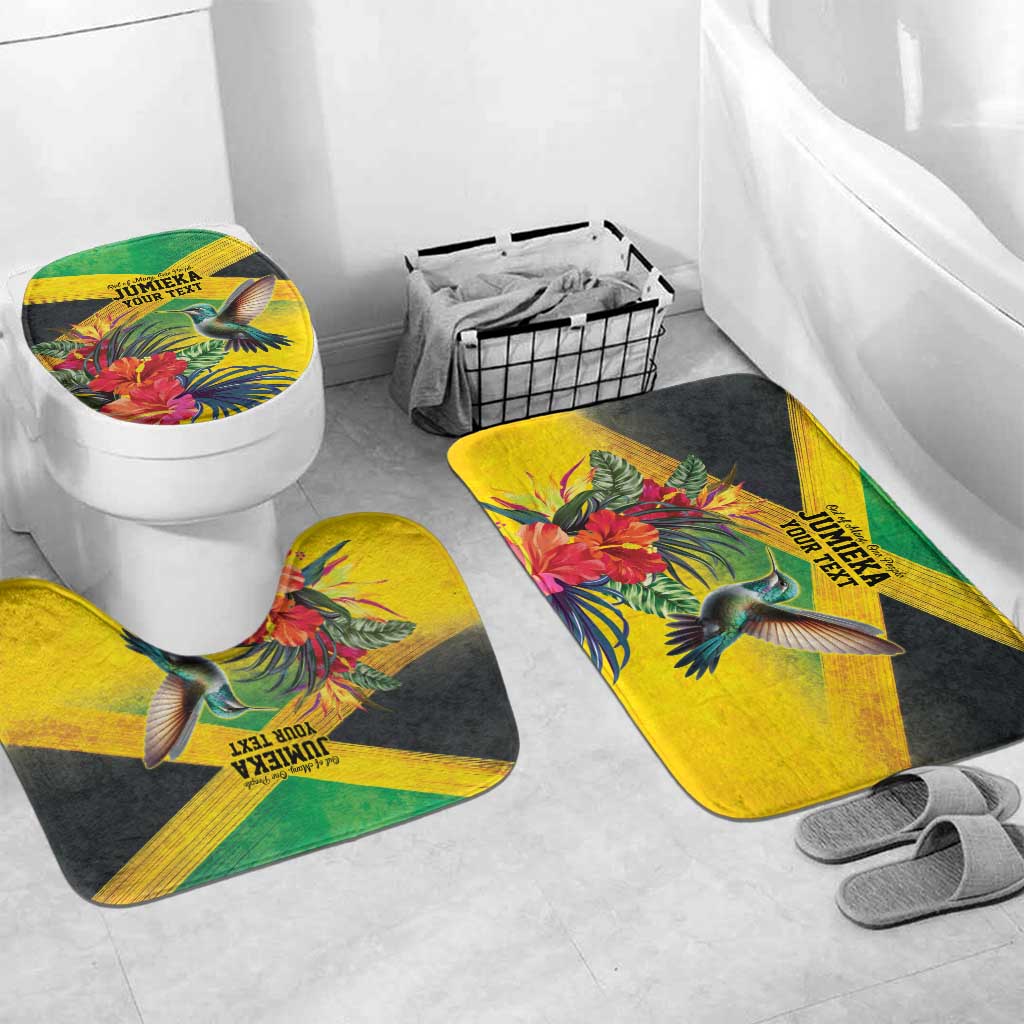Personalized Black Jamaicans Hummingbird Bathroom Set Tropical Flowers Grunge Flag