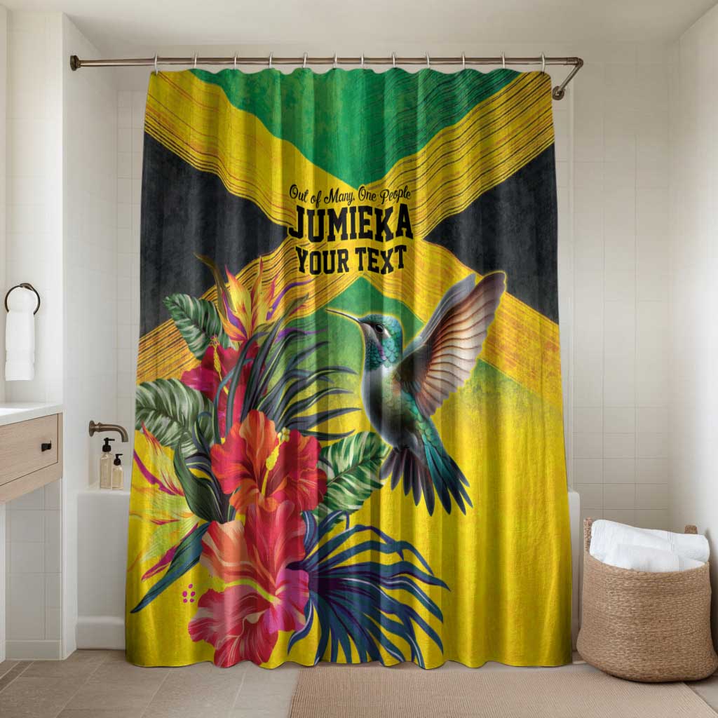 Personalized Black Jamaicans Hummingbird Bathroom Set Tropical Flowers Grunge Flag