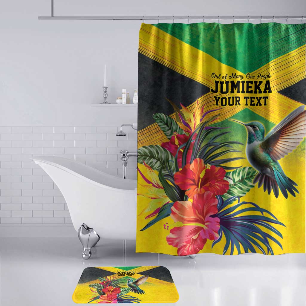 Personalized Black Jamaicans Hummingbird Bathroom Set Tropical Flowers Grunge Flag