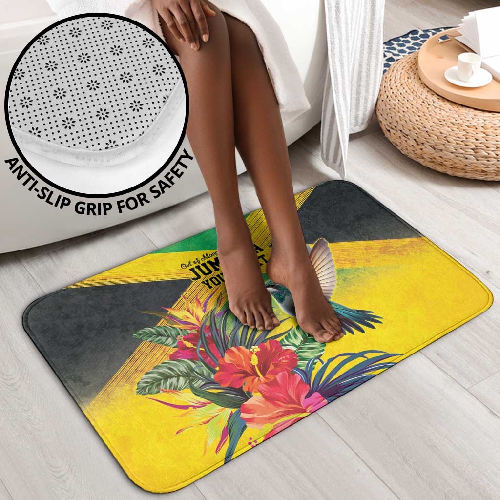 Personalized Black Jamaicans Hummingbird Bathroom Set Tropical Flowers Grunge Flag