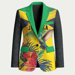 Personalized Black Jamaicans Hummingbird Blazer Tropical Flowers Grunge Flag