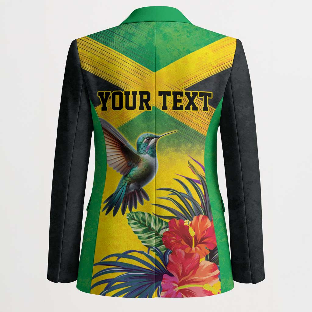 Personalized Black Jamaicans Hummingbird Blazer Tropical Flowers Grunge Flag