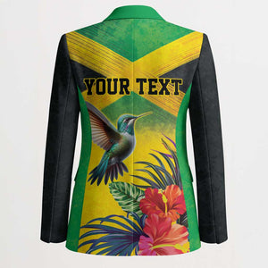 Personalized Black Jamaicans Hummingbird Blazer Tropical Flowers Grunge Flag