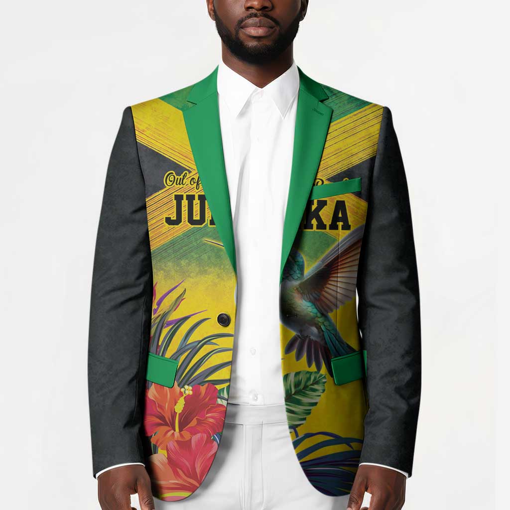 Personalized Black Jamaicans Hummingbird Blazer Tropical Flowers Grunge Flag