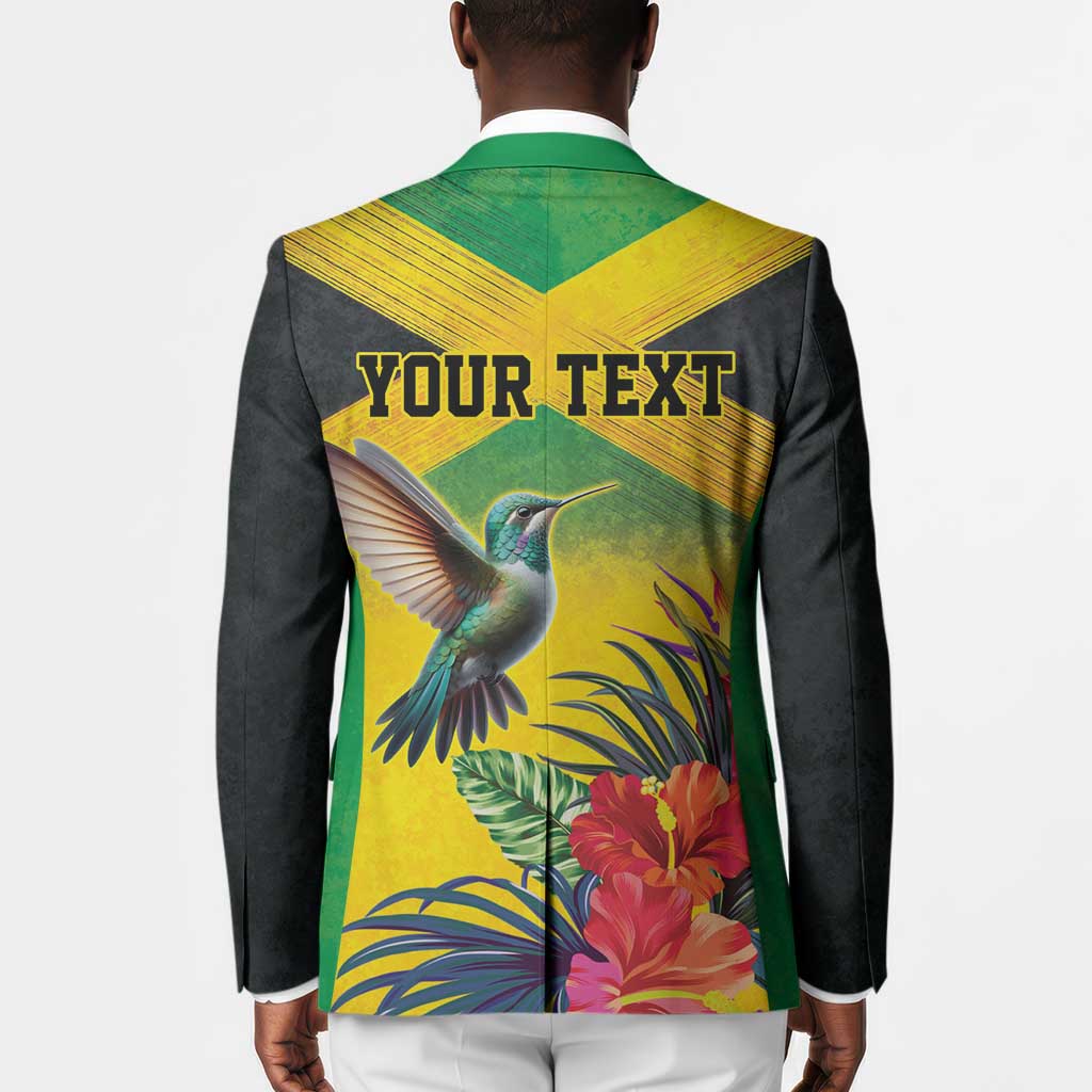 Personalized Black Jamaicans Hummingbird Blazer Tropical Flowers Grunge Flag