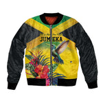 Personalized Black Jamaicans Hummingbird Bomber Jacket Tropical Flowers Grunge Flag - African Pride