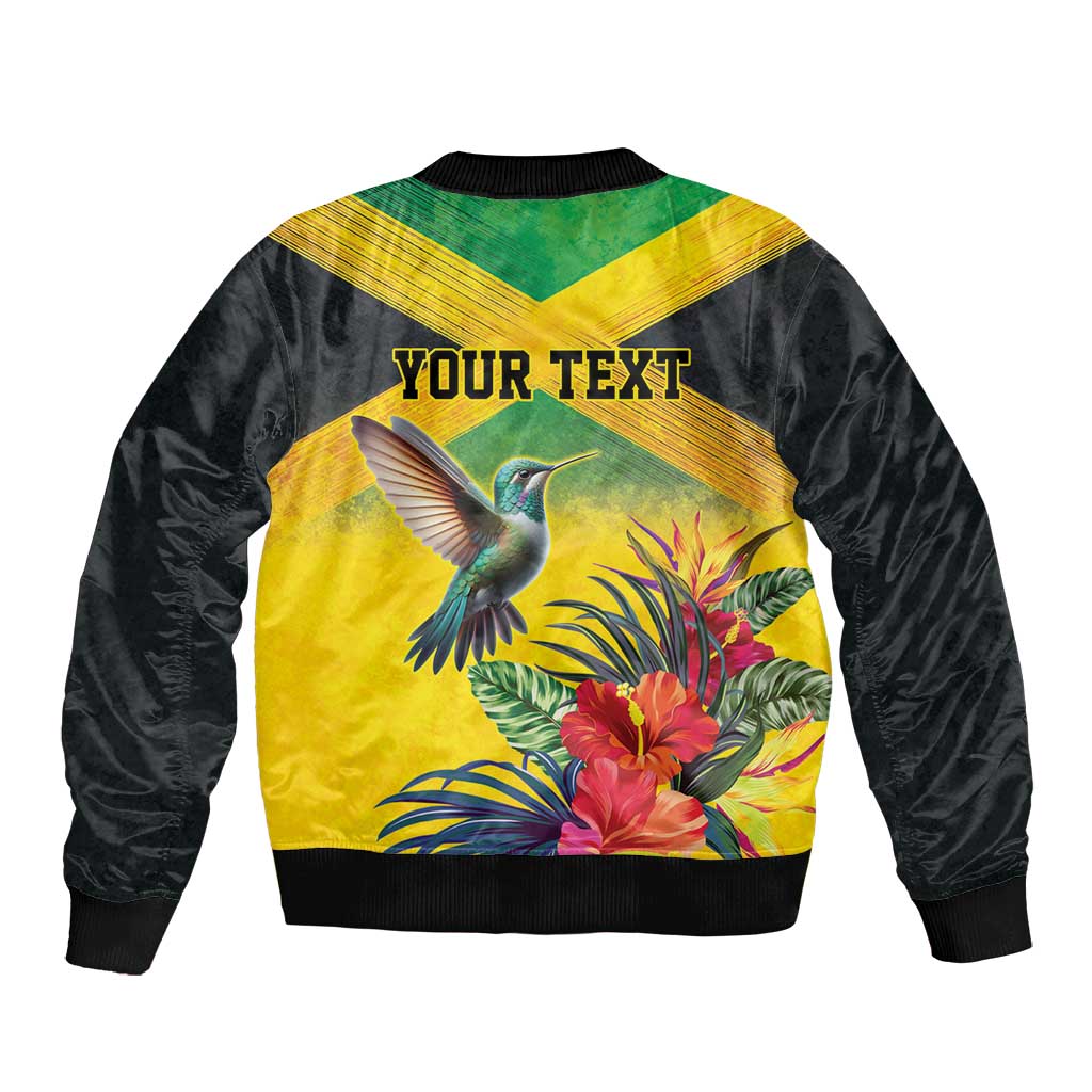 Personalized Black Jamaicans Hummingbird Bomber Jacket Tropical Flowers Grunge Flag - African Pride