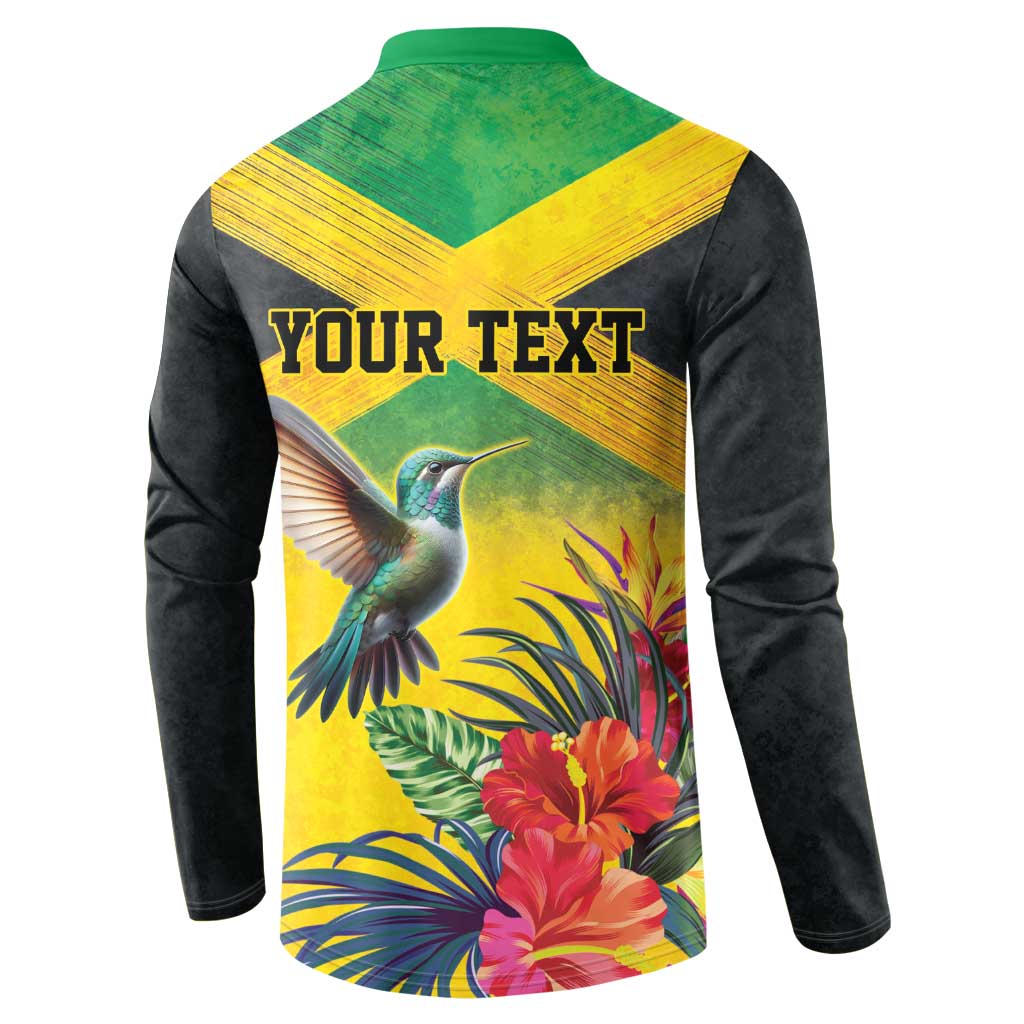 Personalized Black Jamaicans Hummingbird Button Sweatshirt Tropical Flowers Grunge Flag