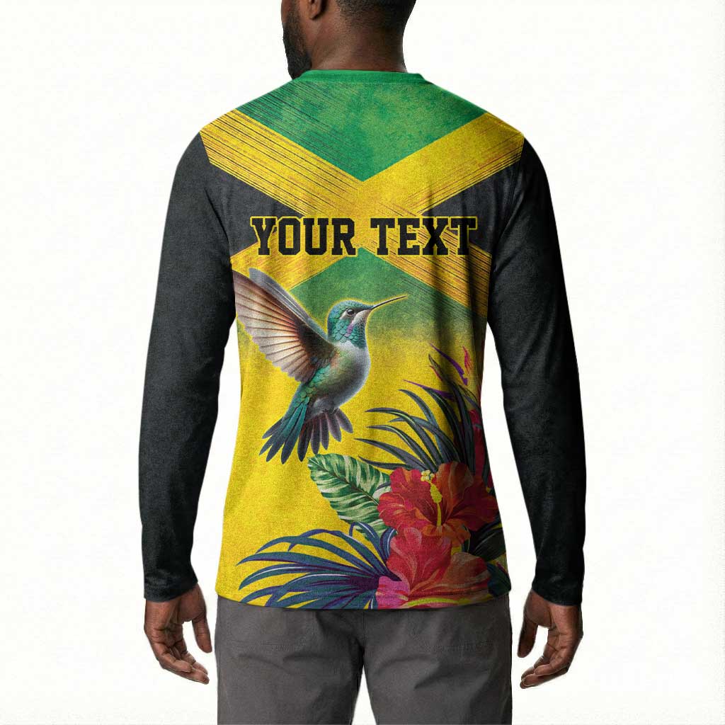 Personalized Black Jamaicans Hummingbird Button Sweatshirt Tropical Flowers Grunge Flag